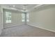 Bright, airy bedroom with neutral walls, plush carpeting, tray ceiling and three windows offering a verdant view at 0 Peirce Rd, Ridgeville, SC 29472