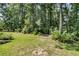 The spacious backyard features a verdant lawn, mature trees, and lush greenery extending into a wooded area at 1682 Camfield Ln, Mount Pleasant, SC 29466