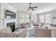 Bright living room with shiplap fireplace, neutral furnishings, and views of the backyard at 1722 Trewin Ct, Charleston, SC 29492