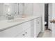 Bathroom showcasing a white vanity, quartz counters and brushed nickel fixtures at 1888 Nola Run, Summerville, SC 29485
