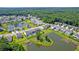 Aerial view of homes in a beautiful neighborhood with mature trees and a pond at 3018 Vincent Astor Dr, Johns Island, SC 29455