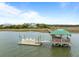 Wooden dock extends over marshy area, offering relaxing waterfront views and access at 377 Lofton Ct, McClellanville, SC 29458