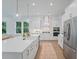 Modern kitchen featuring stainless steel appliances, white cabinets, and a spacious island at 5710 Barbary Coast Rd, Hollywood, SC 29449
