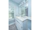 Light-blue bathroom featuring a mirror, vanity, and window with blinds at 103 Toura Ln, Charleston, SC 29414