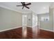 Spacious living room with hardwood floors and modern ceiling fan at 1604 Basildon Rd, Mount Pleasant, SC 29466