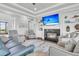Comfortable living room with a fireplace, built-in shelving, and an area rug at 1636 Rivertowne Country Club Dr, Mount Pleasant, SC 29466