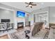 Cozy living room features a fireplace, hardwood floors, and comfortable seating at 1636 Rivertowne Country Club Dr, Mount Pleasant, SC 29466