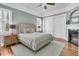Serene main bedroom with fireplace, wood floors, and shuttered windows at 1636 Rivertowne Country Club Dr, Mount Pleasant, SC 29466