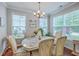 Bright dining area featuring a chandelier, windows, and hardwood flooring at 1666 Bridwell Ln, Mount Pleasant, SC 29466
