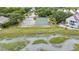 Aerial view showcasing community tennis courts surrounded by palm trees and lush greenery at 202 Mariners Cay Dr, Folly Beach, SC 29439