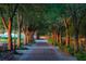 Tree-lined park pathway with benches and greenery at dusk at 32 Prioleau St # J, Charleston, SC 29401