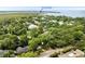 Aerial view of the house in a tree-lined neighborhood, near Pitt Street Bridge and the water at 509 Klein St, Mount Pleasant, SC 29464