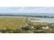 Breathtaking aerial view of a coastal community with lush green landscapes and waterfront homes under a partly cloudy sky at 509 Klein St, Mount Pleasant, SC 29464