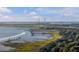 Expansive aerial view of waterfront piers and a modern bridge stretching across the horizon, enhancing the community's allure at 509 Klein St, Mount Pleasant, SC 29464