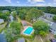 Overhead view of the community featuring a pool, townhomes, lush trees and landscaping at 1001 Waterwood Dr, Goose Creek, SC 29445