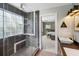 Modern bathroom with glass enclosed shower, tiled walls, and vessel sink at 1033 Mathis Ferry Rd, Mount Pleasant, SC 29464