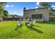 Spacious backyard with a fire pit area, green lawn, and a glimpse of the house at 106 Sioux Ct, Summerville, SC 29483