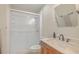Bathroom featuring a framed glass shower, single sink vanity, and a framed mirror at 110 Clubhouse Rd, Summerville, SC 29483