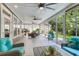 Inviting screened porch with comfortable seating, multiple ceiling fans, and views of the backyard at 1115 Old Field Dr, Summerville, SC 29483