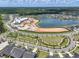 Gorgeous aerial view showcasing the community's amenities, including a lake, green spaces, and a mini golf course at 1136 Kane Blue, Summerville, SC 29485