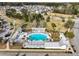 Aerial view of pool with pergolas, community landscaping, and nearby houses at 1136 Kane Blue, Summerville, SC 29485