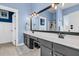 Bathroom with a large mirror over the double sink vanity, and separate shower at 114 Marshside Dr, Summerville, SC 29485