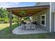 Charming covered patio perfect for outdoor dining and lounging, with a view of the well-maintained backyard and play area at 1514 Stanwick Dr, Johns Island, SC 29455