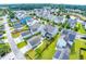 An aerial view of a neighborhood showcasing various homes, green spaces, and a serene pond at 1726 Winfield Way, Charleston, SC 29414
