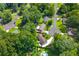 An aerial shot displays this suburban neighborhood surrounded by mature trees and lush greenery at 1990 Butternut St, Charleston, SC 29414