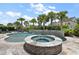 Inviting pool and spa area with stone accents, surrounded by lush landscaping and palm trees, offering a serene retreat at 2879 River Vista Way, Mount Pleasant, SC 29466