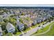 An aerial view of a colorful community with inviting homes and manicured yards, situated in a green landscape at 312 Germander Ave, Summerville, SC 29483