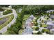 Aerial view of a suburban neighborhood with houses, trees, and a pond nearby at 3198 Conservancy Ln, Charleston, SC 29414