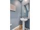 Stylish powder room with blue walls, pedestal sink, framed art, and modern fixtures, creating an elegant space at 352 Matuskovic Dr, Charleston, SC 29414