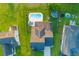 Overhead view of backyard with inground pool, patio furniture, playset, and lush lawn at 404 Topcrest Ln, Moncks Corner, SC 29461