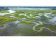 Dramatic aerial view shows the beautiful marsh landscape with winding waterways and lush vegetation at 5084 Timber Race Crse, Hollywood, SC 29449