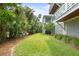 Lush backyard featuring a well-maintained lawn and tropical landscaping, creating a private outdoor space at 55 Seagrass Ln, Isle of Palms, SC 29451