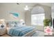 Bedroom featuring beach-themed decor, vaulted ceiling, large arched window, ceiling fan, and neutral carpet at 8800 Dorchester Rd # 2004, North Charleston, SC 29420