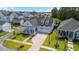 Aerial view of a well-manicured property featuring a charming blue home and lush landscaping at 105 Philips Park St, Summerville, SC 29486