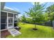 Landscaped backyard with lush grass, a screened patio, and a privacy fence at 105 Philips Park St, Summerville, SC 29486