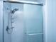 Shower with detachable shower head and sliding glass door at 107 Joes Ln, Summerville, SC 29486