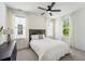 Bedroom features a ceiling fan, carpet, natural light, and a modern design at 120 E Respite Ln, Summerville, SC 29483