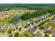 An aerial view of a neighborhood featuring well-maintained homes and a serene pond with lush green surroundings at 135 Gaslight Blvd, Summerville, SC 29483