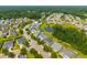 This aerial shot features beautiful homes with well-kept landscaping, and a peaceful pond in a quiet neighborhood at 135 Gaslight Blvd, Summerville, SC 29483