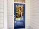 Elegant navy blue front door with glass panel and decorative wreath, inviting guests into a stylish home at 2226 Arthur Rose Ln, Johns Island, SC 29455