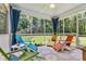 Inviting screened porch featuring colorful Adirondack chairs and views of the lush backyard at 2226 Arthur Rose Ln, Johns Island, SC 29455