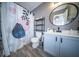 Updated bathroom with modern fixtures, a stylish shower curtain, and a new vanity at 229 Lindy Creek Rd, Goose Creek, SC 29445