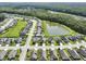 Drone view of a neighborhood with sidewalks and ponds near green space at 316 Knawl Rd, Moncks Corner, SC 29461