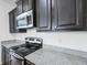 Modern kitchen features granite countertops, dark cabinets, stainless steel microwave, and electric stove at 316 Knawl Rd, Moncks Corner, SC 29461