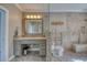 Beautiful bathroom with accessible walk-in shower, granite countertop and decorative mirror at 3751 St Ellens Dr, Mount Pleasant, SC 29466