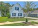 Attractive home with manicured lawn, showcasing blue shutters and a well-maintained yard with young tree at 420 Oak View Way, Summerville, SC 29483
